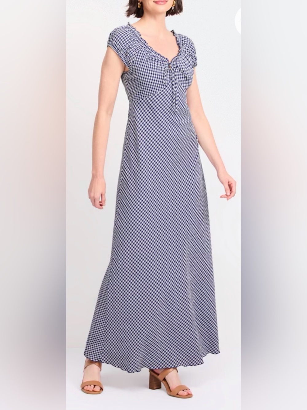 NWT Market & Spruce Navy Gingham Short Sleeve Maxi Dress Size M (Stitch Fix)